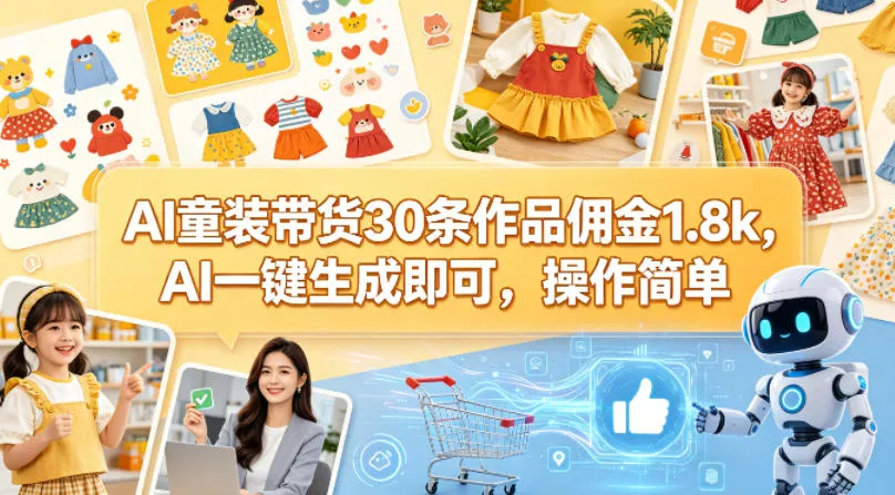 AI童装带货30条作品佣金1.8k，AI一键生成即可，操作简单 - 轻创社