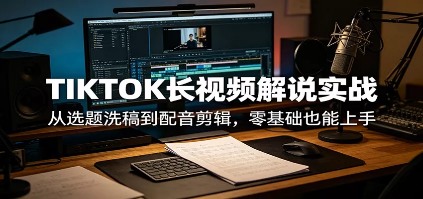 TIKTOK长视频解说实战：从选题洗稿到配音剪辑，零基础也能上手 - 轻创社