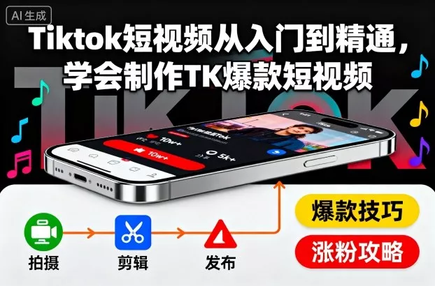 Tiktok短视频从入门到精通，学会制作TK爆款短视频 - 轻创社