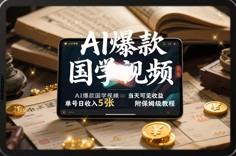 AI爆款国学视频，独家起号方法，小白直接上手，当天可见收益，单号日收入5张+附保姆级教程 - 轻创社