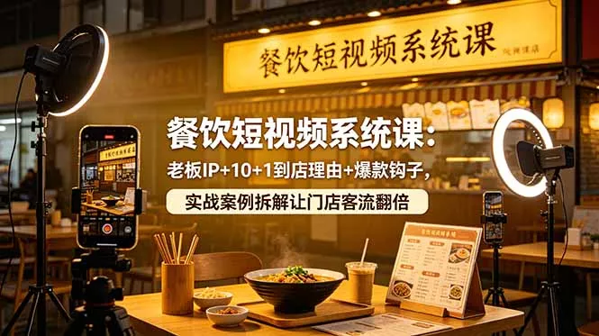 餐饮短视频系统课：老板IP+10+1到店理由+爆款钩子，实战案例拆解让门店客流翻倍 - 轻创社