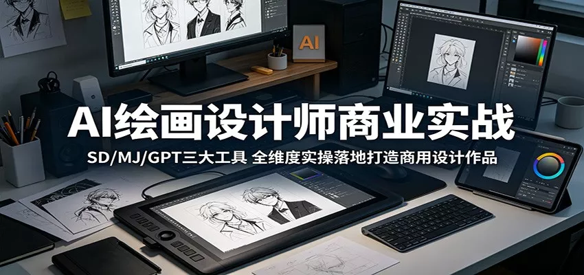 AI绘画设计师商业实战：SD/MJ/GPT三大工具，全维度实操落地打造商用设计作品 - 轻创社