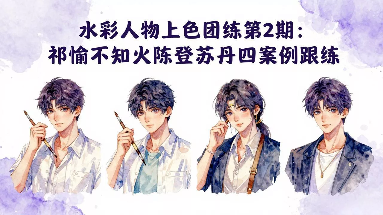水彩人物上色团练第2期：祁煜不知火陈登苏丹四案例跟练，手把手提升绘画能力 - 轻创社