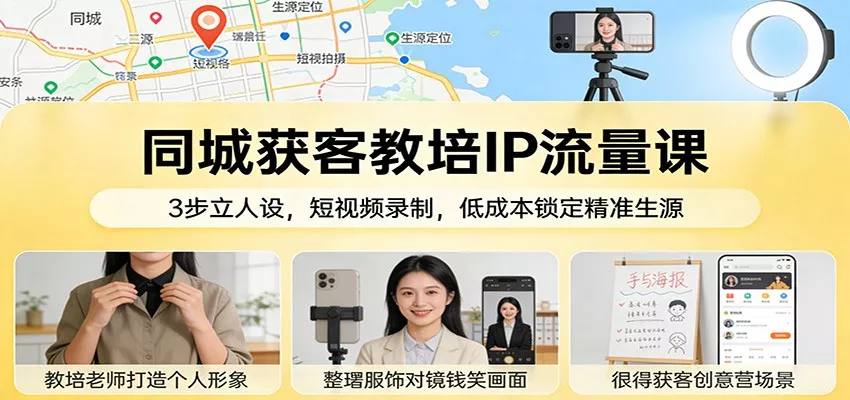 同城获客教培IP流量课：3步立人设，短视频录制，低成本锁定精准生源 - 轻创社