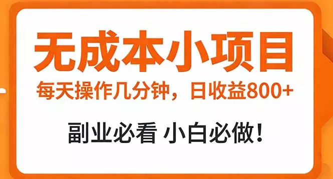 无成本小项目 每天操作几分钟，真实日收益800+ 副业必看 小白必做！ - 轻创社