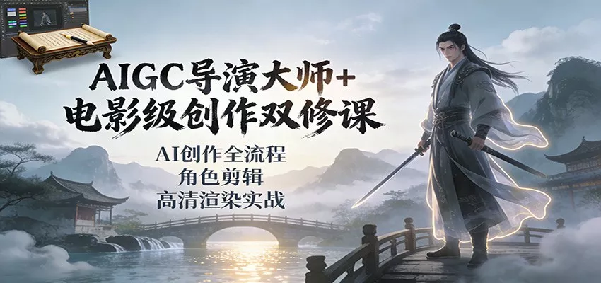 AIGC导演大师+电影级创作双修课：AI创作全流程、角色剪辑、高清渲染实战 - 轻创社