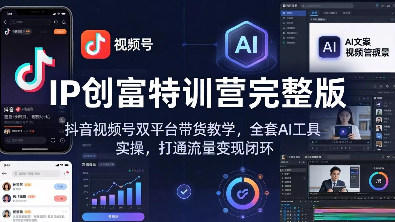 IP创富特训营完整版：抖音视频号双平台带货教学，全套AI工具实操，打通流量变现闭环 - 轻创社