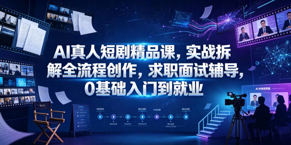 AI真人短剧精品课，实战拆解全流程创作，求职面试辅导，0基础入门到就业 - 轻创社