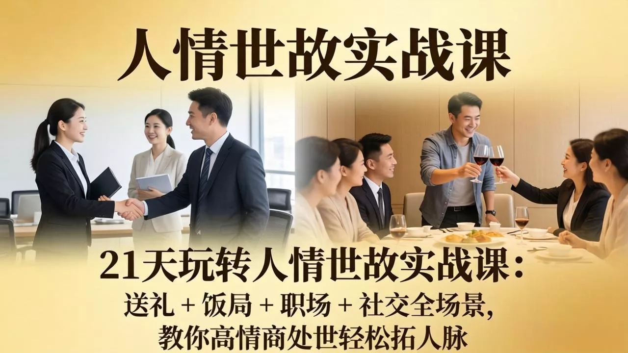 21 天玩转人情世故实战课：送礼 + 饭局 + 职场 + 社交全场景，教你高情商处世轻松拓人脉 - 轻创社