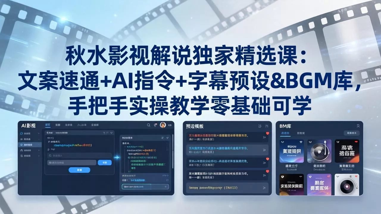秋水影视解说独家精选课：文案速通+AI指令+字幕预设+BGM库，手把手实操教学零基础可学 - 轻创社