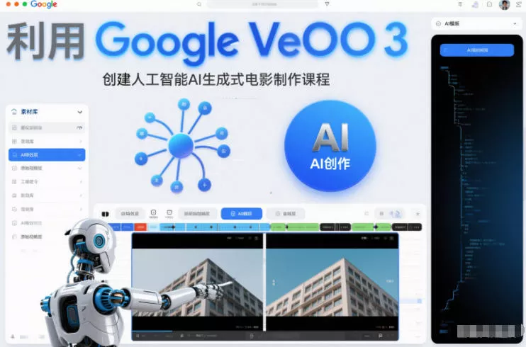 利l用Google Veo 3创建人工智能AI生成式电影制作课程，使用人工智能的力量创建令人惊叹的视频 - 轻创社