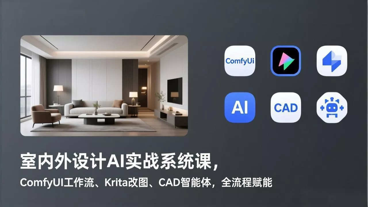 室内外设计AI实战系统课,ComfyUI工作流、Krita改图、CAD智能体,全流程赋能 室内外设计AI实战系统课,ComfyUI工作流、Krita改图、CAD智能体,全流程赋能