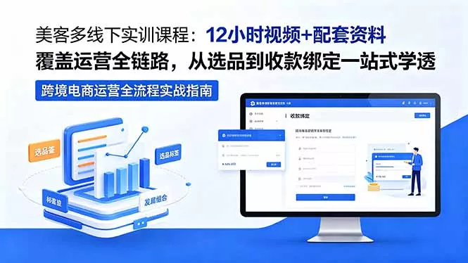 美客多线下实训课程：12小时视频+配套资料覆盖运营全链路，从选品到收款绑定一站式学透 - 轻创社