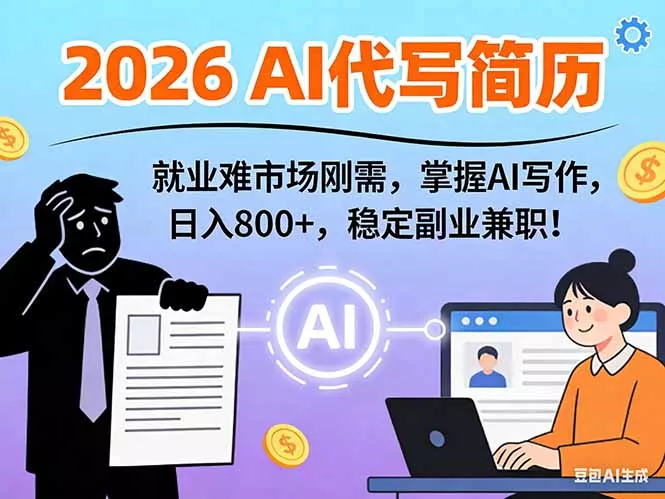 AI代写简历，超暴利，用万能模板月入1-3万实战教程，2026年市场刚需！ - 轻创社