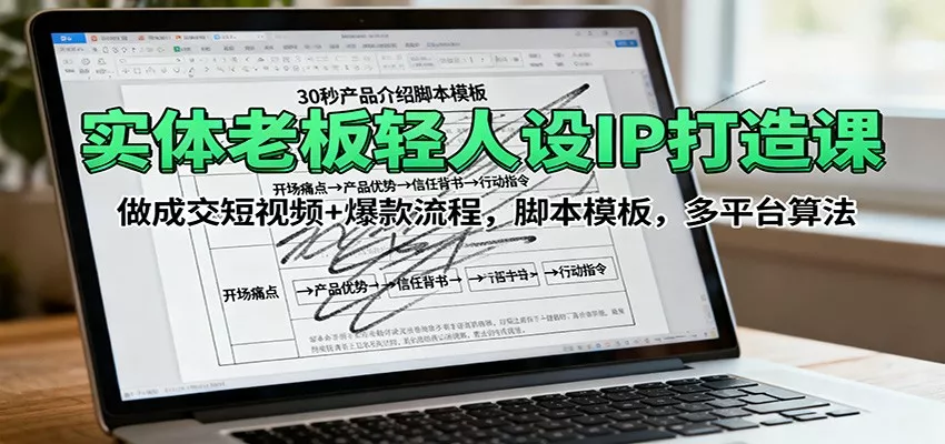 实体老板轻人设IP打造课：做成交短视频+爆款流程，脚本模板，多平台算法 - 轻创社