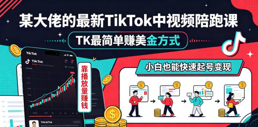 某大佬的最新TikTok中视频陪跑课，TK最简单賺美金方式，靠播放量賺钱，小白也能快速起号变现 - 轻创社