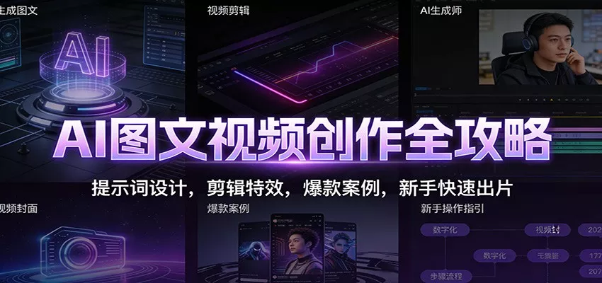 AI图文视频创作全攻略：提示词设计，剪辑特效，爆款案例，新手快速出片 - 轻创社