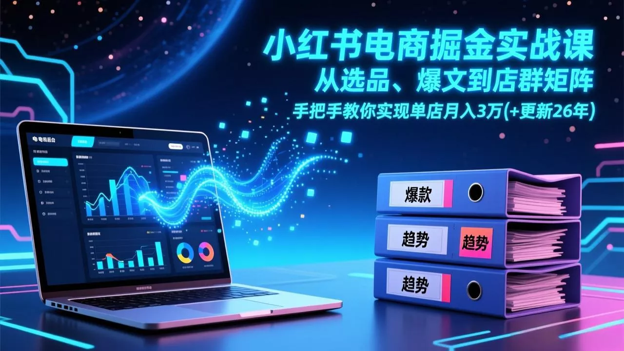 小红书电商掘金实战课，从选品、爆文到店群矩阵，手把手教你实现单店月入3万+(更新26年 - 轻创社