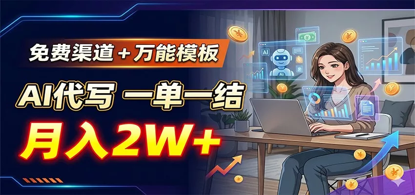 免费渠道+万能模板，AI代写一单一结，月入2W+ - 轻创社