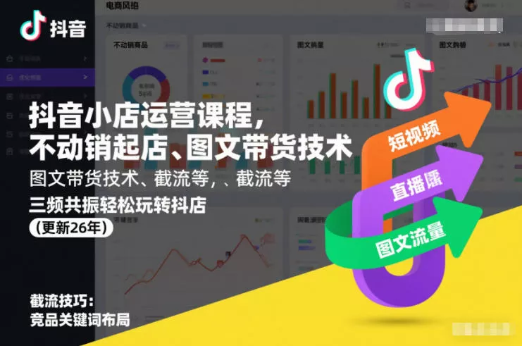 抖音小店运营课程，不动销起店、图文带货技术、截流等，三频共振轻松玩转抖店(更新26年) - 轻创社