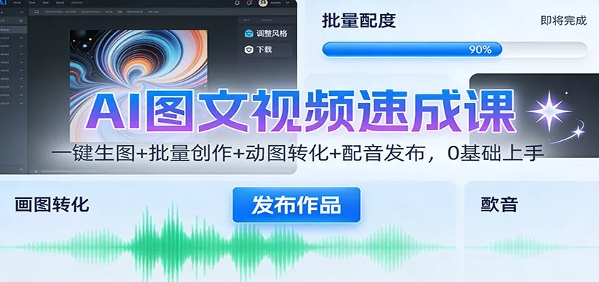 AI图文视频速成课：一键生图+批量创作+动图转化+配音发布，0基础上手 - 轻创社