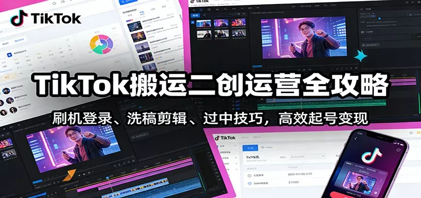 TikTok搬运二创运营全攻略：刷机登录、洗稿剪辑 、过中技巧，高效起号变现 - 轻创社