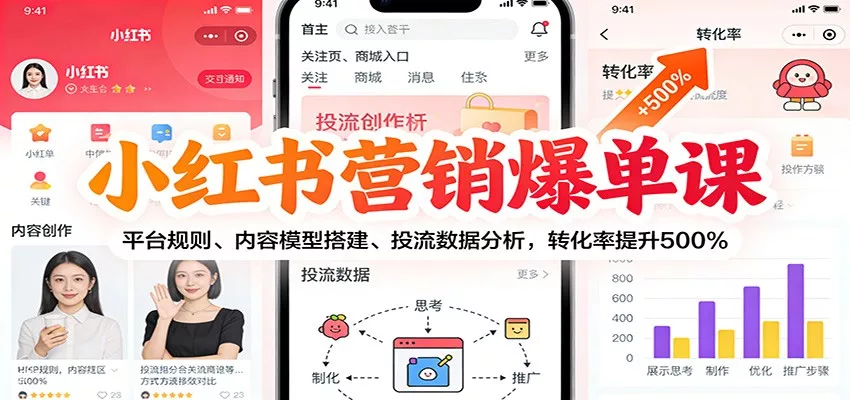 小红书营销爆单课：平台规则、内容模型搭建、投流数据分析，转化率提升500% - 轻创社