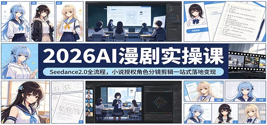 2026AI漫剧实操课：Seedance2.0全流程，小说授权角色分镜剪辑一站式落地变现 - 轻创社