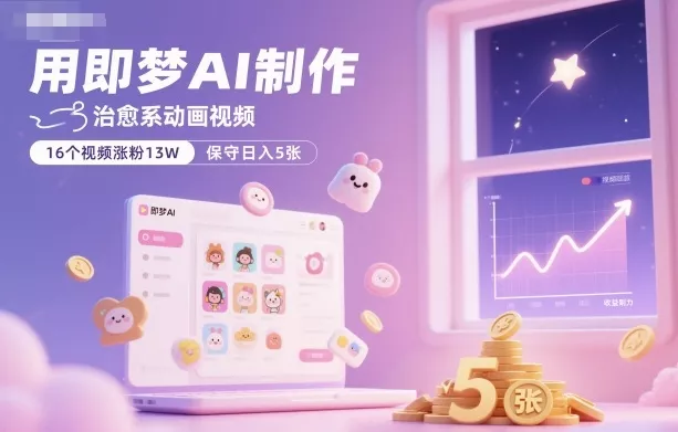 用即梦AI制作治愈系动画视频，16个视频涨粉13W，保守日入5张 - 轻创社
