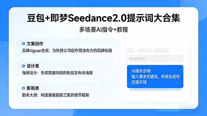 豆包+即梦Seedance2.0提示词大合集：多场景AI指令+教程，解锁文案、设计、影视高效创作 - 轻创社