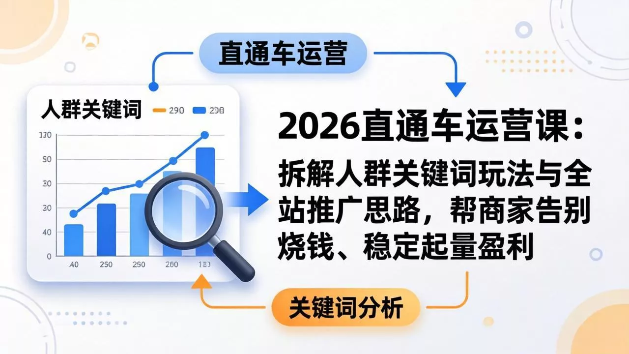 2026直通车运营课:拆解人群关键词玩法与全站推广思路,帮商家告别烧钱、稳定起量盈利 2026直通车运营课:拆解人群关键词玩法与全站推广思路,帮商家告别烧钱、稳定起量盈利
