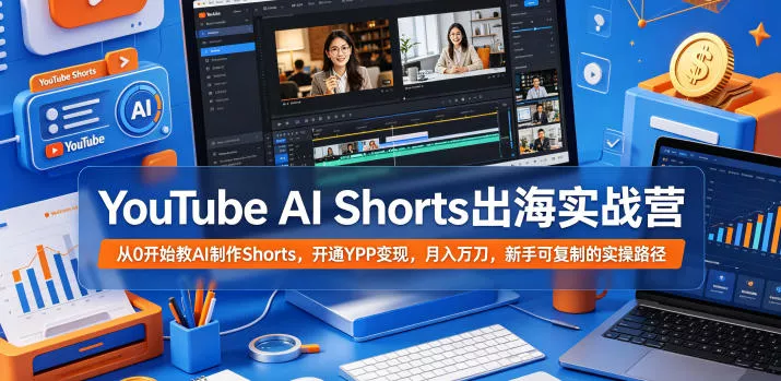 YouTube AI Shorts出海实战营，从0开始教AI制作Shorts，开通YPP变现，月入万刀，新手可复制的实操路径 - 轻创社