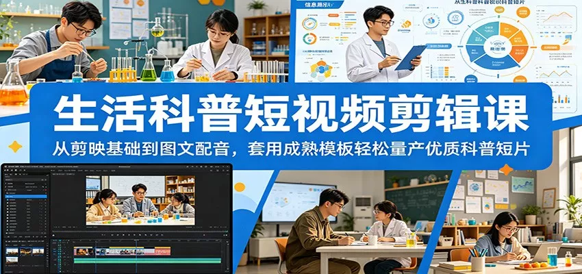 生活科普短视频剪辑课：从剪映基础到图文配音，套用成熟模板轻松量产优质科普短片 - 轻创社