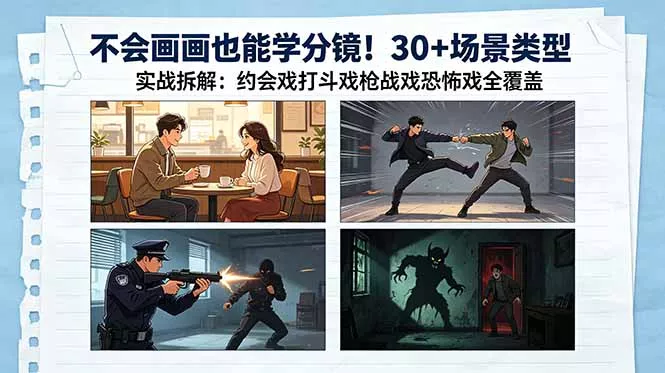 不会画画也能学分镜！30+场景类型实战拆解：约会戏打斗戏枪战戏恐怖戏全覆盖 - 轻创社