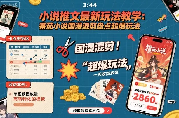 小说推文最新玩法教学,番茄小说国漫混剪盘点超爆玩法,全程干货,一天收益多张