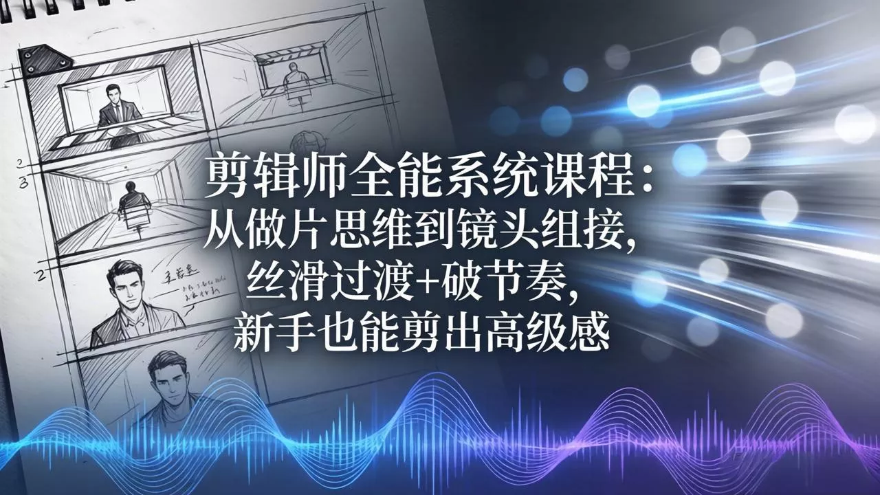 剪辑师全能系统课程：从做片思维到镜头组接，丝滑过渡+破节奏，新手也能剪出高级感 - 轻创社
