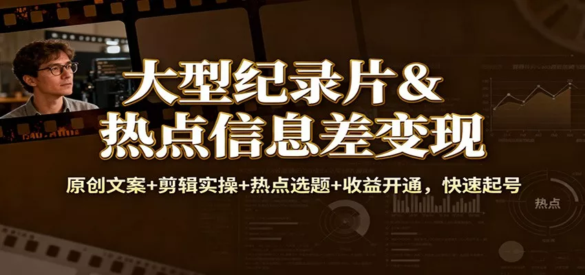 大型纪录片&热点信息差变现：原创文案+剪辑实操+热点选题+收益开通，快速起号 - 轻创社