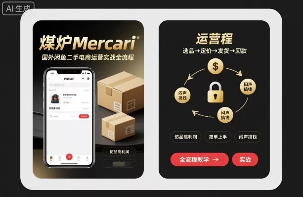 煤炉Mercari国外闲鱼二手电商运营实战全流程，仿品高利润，简单上手，闷声搞钱 - 轻创社