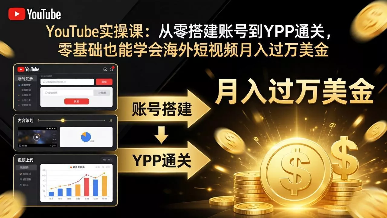 YouTube实操课:从零搭建账号到YPP通关,零基础也能学会海外短视频月入过万美金 YouTube实操课:从零搭建账号到YPP通关,零基础也能学会海外短视频月入过万美金