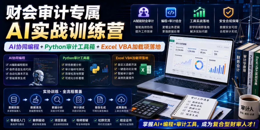 财会审计专属AI实战训练营｜AI协同编程+Python审计工具箱+Excel VBA加载项落地 - 轻创社