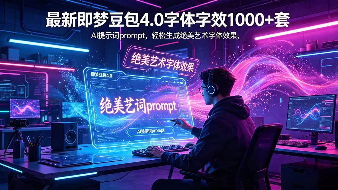 最新即梦豆包4.0字体字效1000+套，AI提示词prompt，轻松生成绝美艺术字体效果 - 轻创社