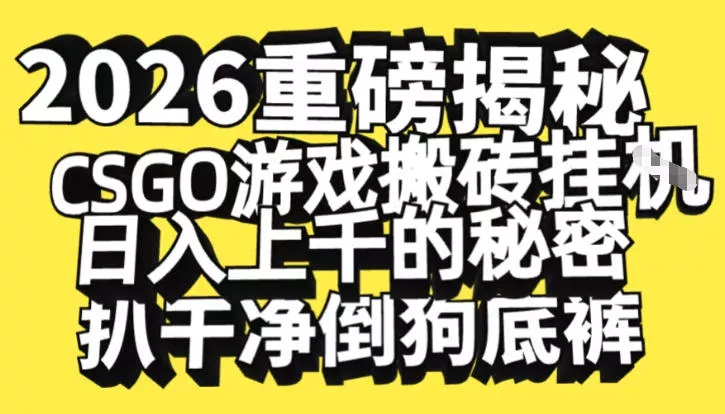 2026开年重磅解密，CSGO游戏搬砖挂G日入1k+的秘密，把倒狗的底裤扒干【揭秘】 - 轻创社