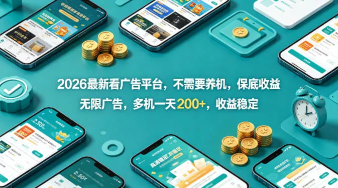 2026最新看广告平台，不需要养机，保底收益，无限广告，多机一天200+，收益稳定【揭秘】 - 轻创社