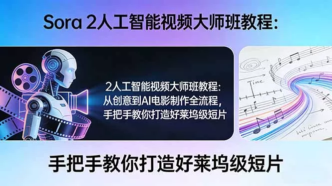 Sora 2人工智能视频大师班教程：从创意到AI电影制作全流程，手把手教你打造好莱坞级短片 - 轻创社