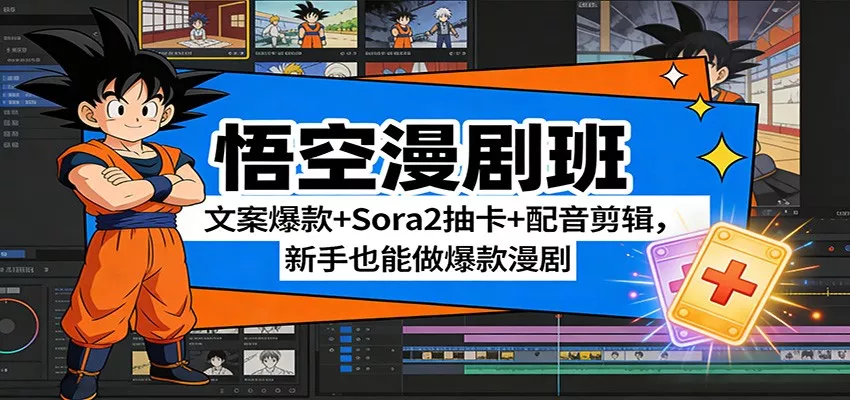 悟空漫剧班：文案爆款+Sora2抽卡+配音剪辑，新手也能做爆款漫剧 - 轻创社