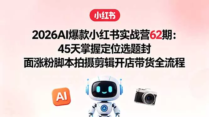 2026AI爆款小红书实战营62期：45天掌握定位选题封面涨粉脚本拍摄剪辑开店带货全流程 - 轻创社