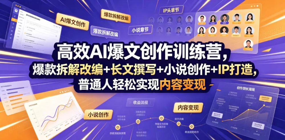 高效AI爆文创作训练营，爆款拆解改编+长文撰写+小说创作+IP打造，普通人轻松实现内容变现 - 轻创社