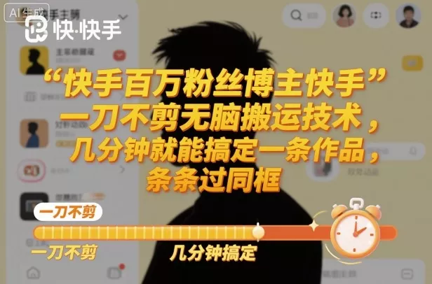 快手百万粉丝博主快手一刀不剪无脑搬运技术，几分钟就能搞定一条作品，条条过同框 - 轻创社