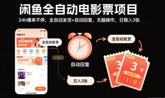 闲鱼全自动电影票项目，24h爆单不停，全自动发货+自动回复，无脑操作，日稳入3张【揭秘】 - 轻创社