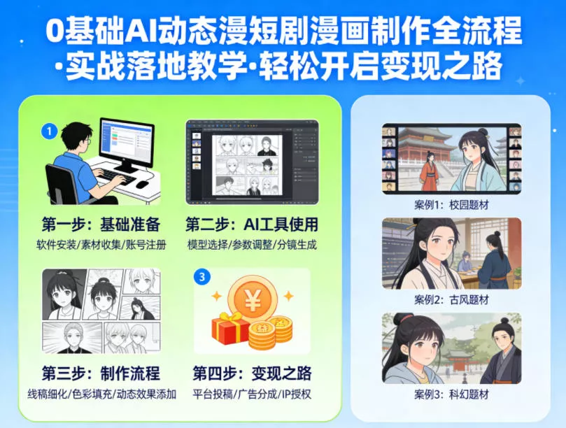 0基础AI动态漫短剧漫画制作全流程，实战落地教学，轻松开启变现之路 - 轻创社